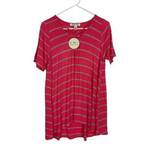 NWT Inspire Maternity Pink Gray Striped Short Sleeve Top Women's Large